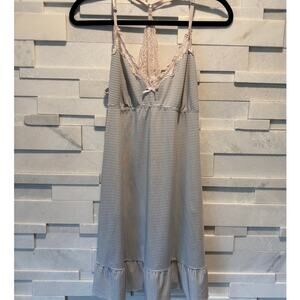 LAURA ASHLEY Ruffled V-neck Lace T-back Short Slip Dress Nightie L Green White